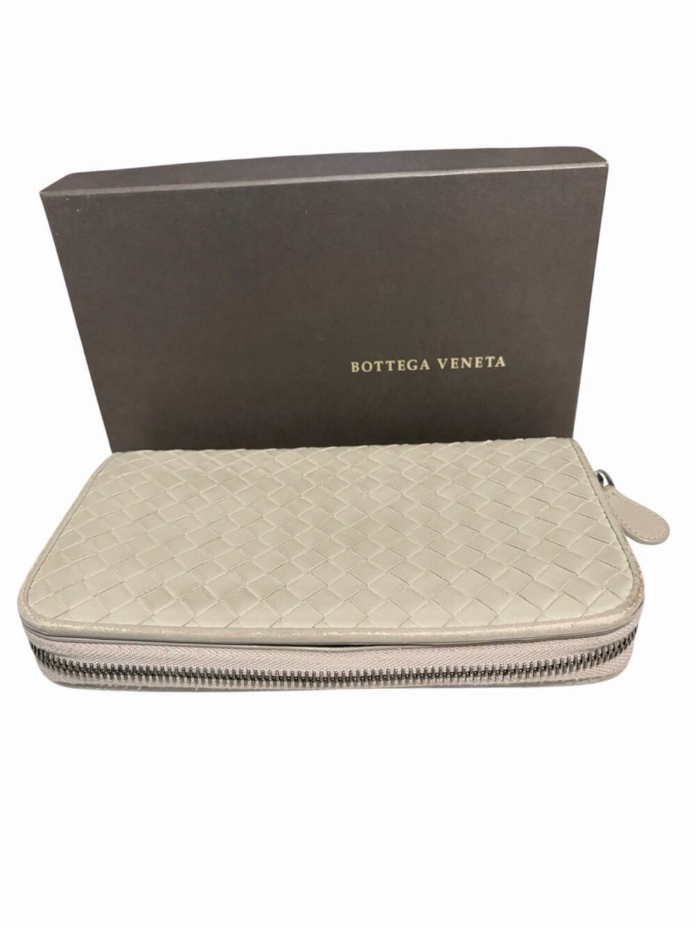 Bottega Veneta Intrecciato Zip Around Wallet Light Beige Woven Lambskin - w/ Box
